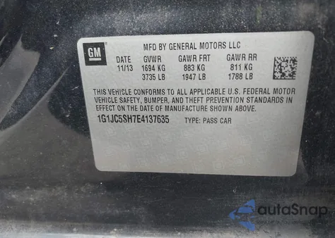 2014 Chevrolet Sonic Lt Auto из США, поврежденный, VIN 1G1JC5SH7E4137635